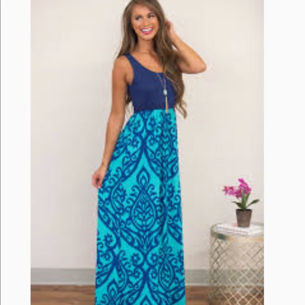 🔲 Blue and Jade color Maxi long dress 🔲